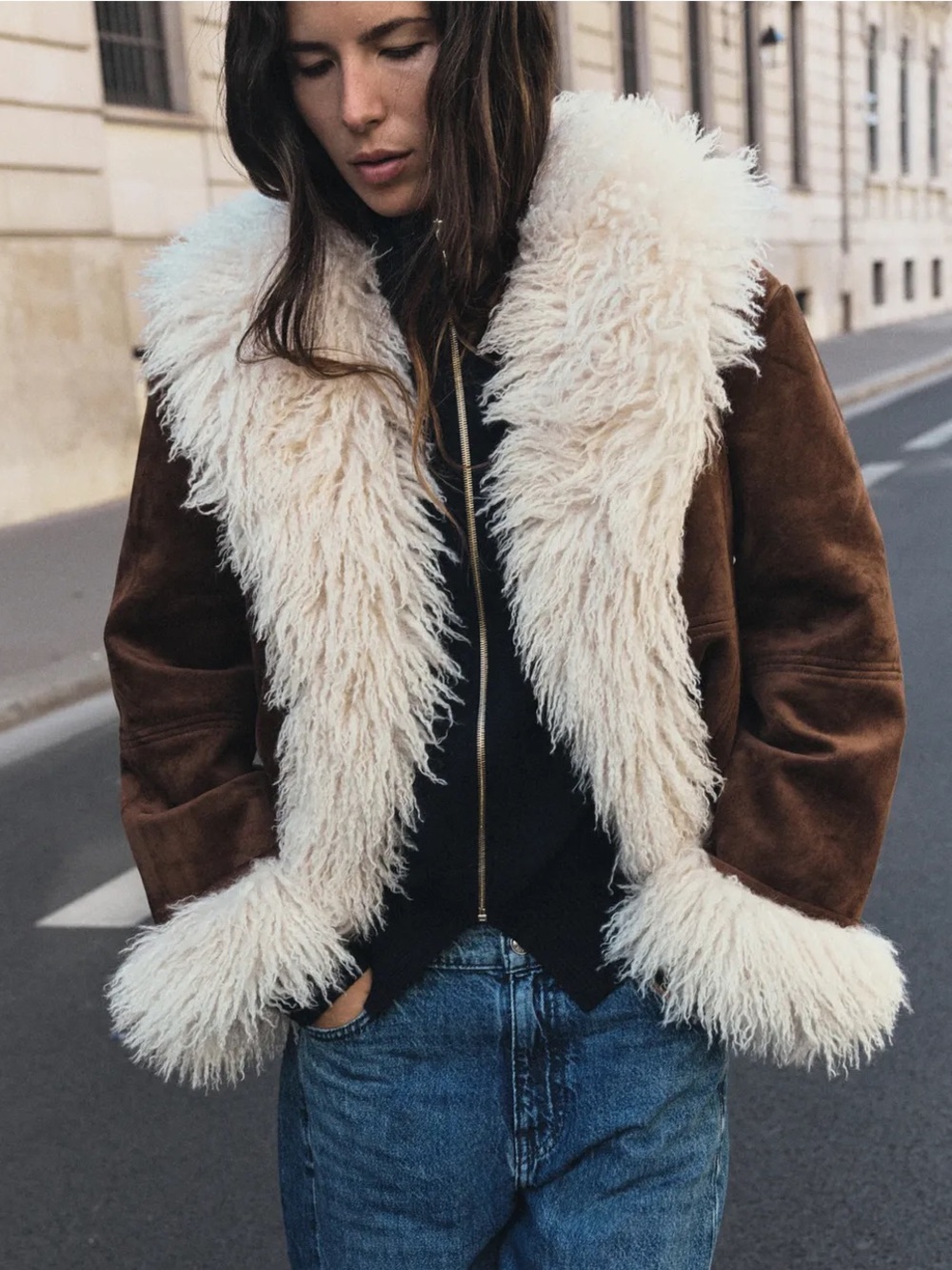 Zara FAUX FUR COMBINED JACKET